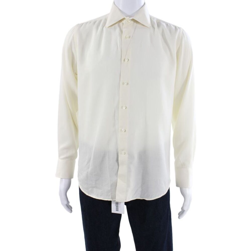 Canali Mens Dress Shirt Ivory Button Standard Cuff 34/35 Sleeve Size 16